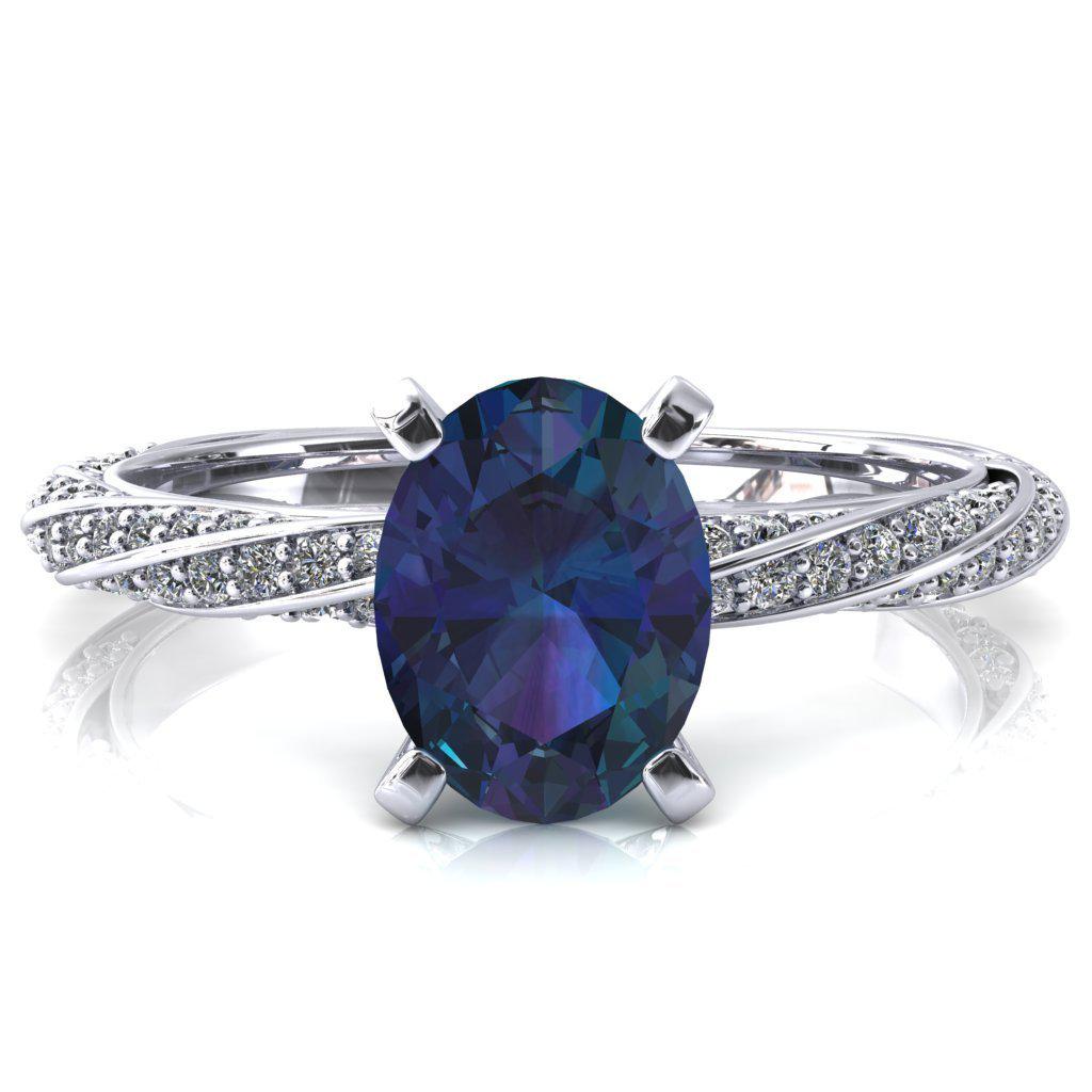 Elysia Oval Alexandrite 4 Prong 3/4 Eternity Diamond Accent Ring-FIRE & BRILLIANCE