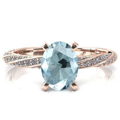 Elysia Oval Aqua Blue Spinel 4 Prong 3/4 Eternity Diamond Accent Ring-FIRE & BRILLIANCE