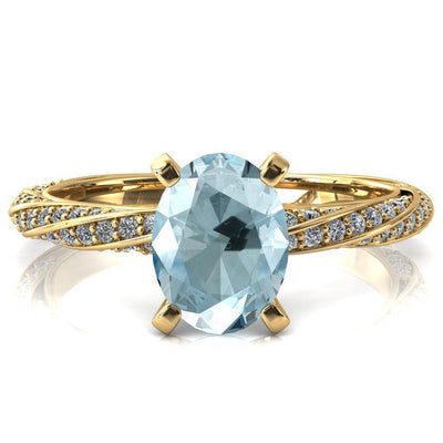 Elysia Oval Aqua Blue Spinel 4 Prong 3/4 Eternity Diamond Accent Ring-FIRE & BRILLIANCE
