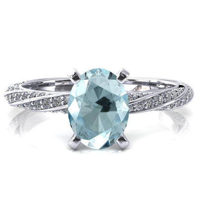 Elysia Oval Aqua Blue Spinel 4 Prong 3/4 Eternity Diamond Accent Ring-FIRE & BRILLIANCE