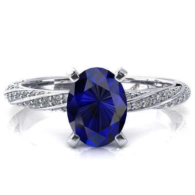 Elysia Oval Blue Sapphire 4 Prong 3/4 Eternity Diamond Accent Ring-FIRE & BRILLIANCE