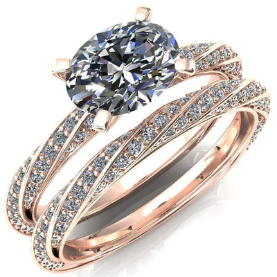 Elysia Oval Center Stone East-West 4 Prong 3/4 Eternity Diamond Accent Ring-FIRE & BRILLIANCE