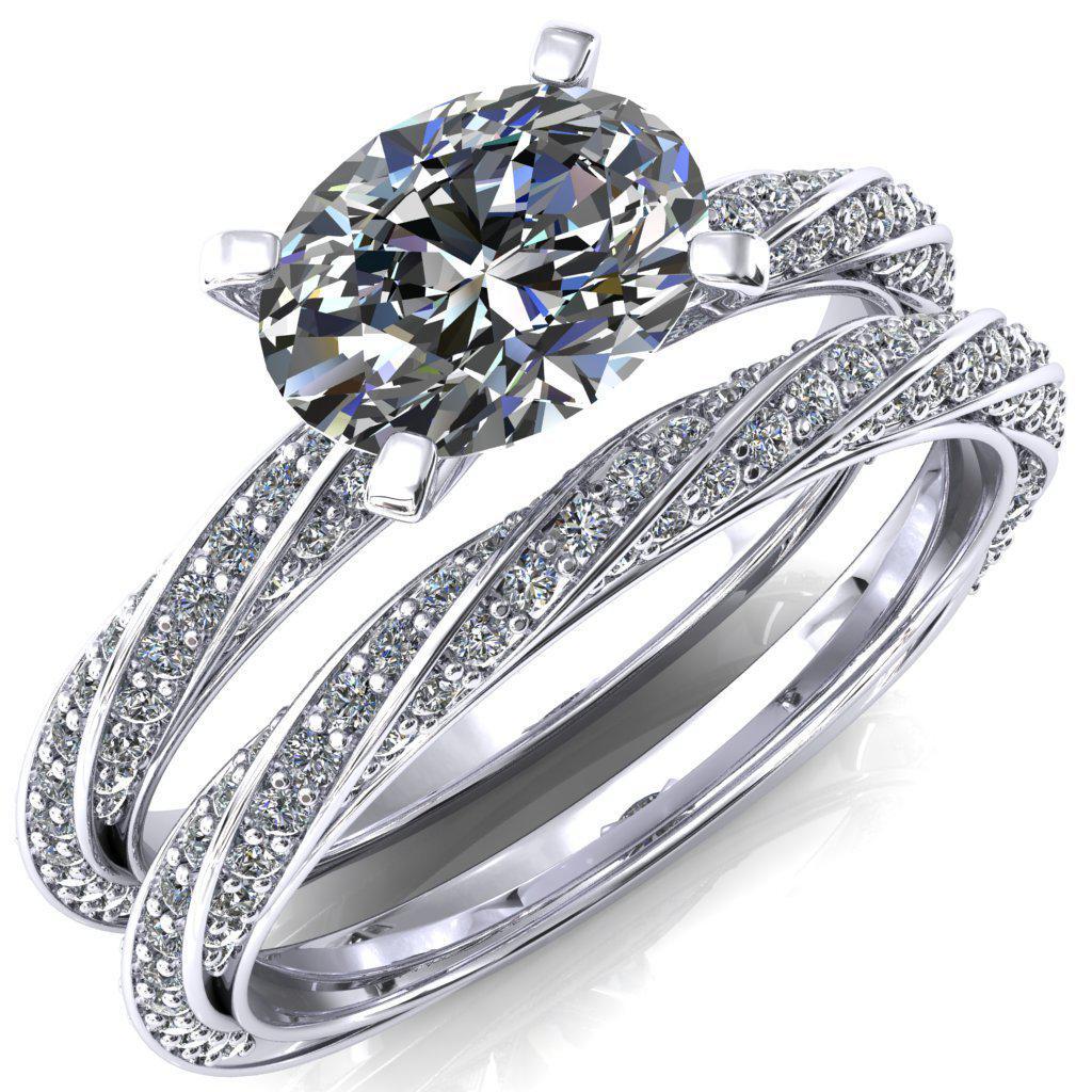Elysia Oval Center Stone East-West 4 Prong 3/4 Eternity Diamond Accent Ring-FIRE & BRILLIANCE
