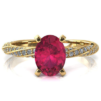 Elysia Oval Ruby 4 Prong 3/4 Eternity Diamond Accent Ring-FIRE & BRILLIANCE