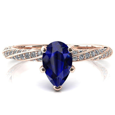 Elysia Pear Blue Sapphire 5 Prong 3/4 Eternity Diamond Accent Ring-FIRE & BRILLIANCE