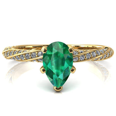 Elysia Pear Emerald 5 Prong 3/4 Eternity Diamond Accent Ring-FIRE & BRILLIANCE