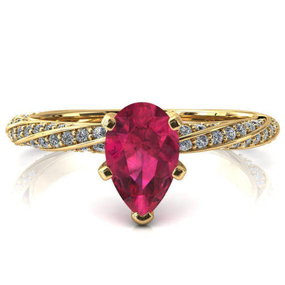 Elysia Pear Ruby 5 Prong 3/4 Eternity Diamond Accent Ring-FIRE & BRILLIANCE