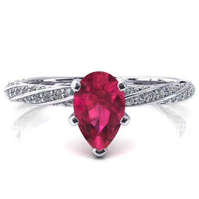 Elysia Pear Ruby 5 Prong 3/4 Eternity Diamond Accent Ring-FIRE & BRILLIANCE