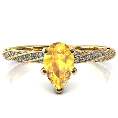 Elysia Pear Yellow Sapphire 5 Prong 3/4 Eternity Diamond Accent Ring-FIRE & BRILLIANCE