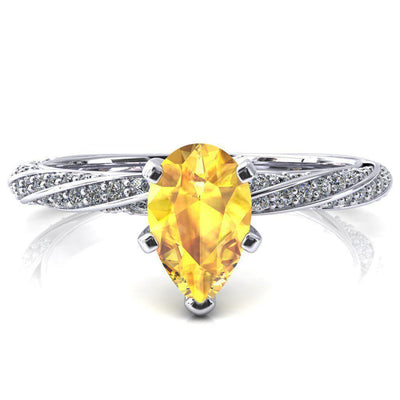 Elysia Pear Yellow Sapphire 5 Prong 3/4 Eternity Diamond Accent Ring-FIRE & BRILLIANCE