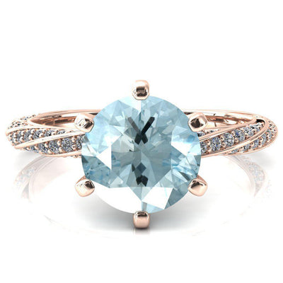 Elysia Round Aqua Blue Spinel 6 Prong 3/4 Eternity Diamond Accent Ring-FIRE & BRILLIANCE