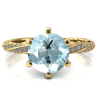 Elysia Round Aqua Blue Spinel 6 Prong 3/4 Eternity Diamond Accent Ring-FIRE & BRILLIANCE