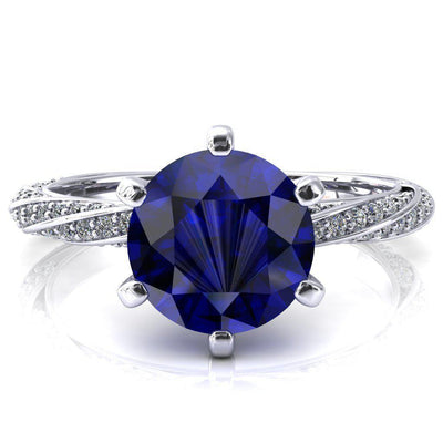 Elysia Round Blue Sapphire 6 Prong 3/4 Eternity Diamond Accent Ring-FIRE & BRILLIANCE