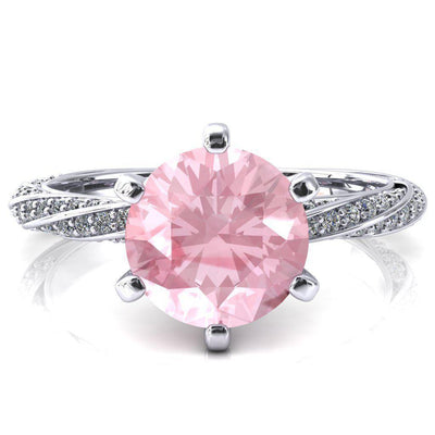 Elysia Round Pink Sapphire 6 Prong 3/4 Eternity Diamond Accent Ring-FIRE & BRILLIANCE