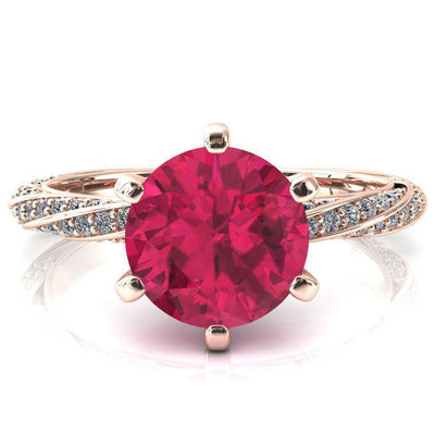 Elysia Round Ruby 6 Prong 3/4 Eternity Diamond Accent Ring-FIRE & BRILLIANCE
