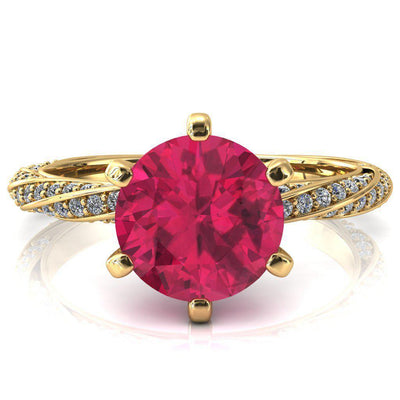 Elysia Round Ruby 6 Prong 3/4 Eternity Diamond Accent Ring-FIRE & BRILLIANCE