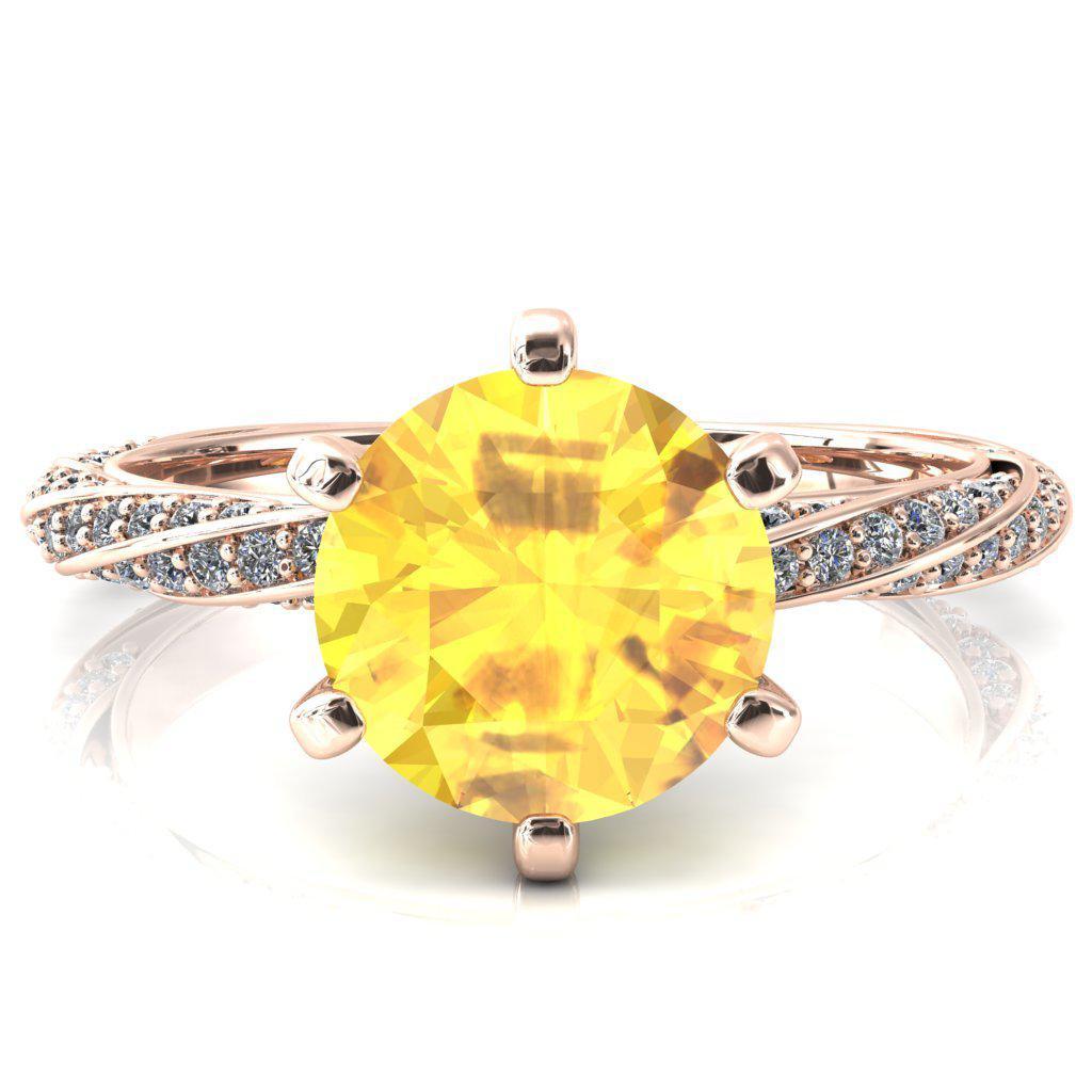 Elysia Round Yellow Sapphire 6 Prong 3/4 Eternity Diamond Accent Ring-FIRE & BRILLIANCE