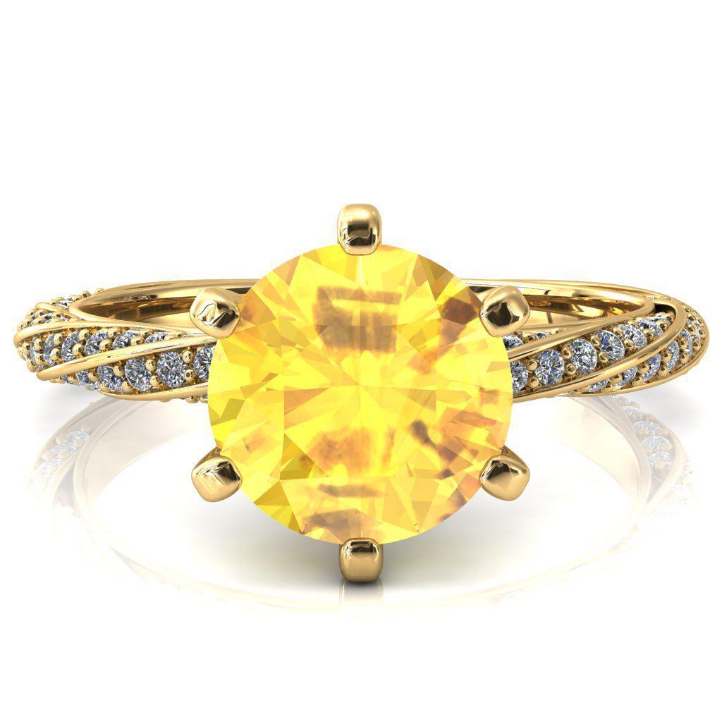 Elysia Round Yellow Sapphire 6 Prong 3/4 Eternity Diamond Accent Ring-FIRE & BRILLIANCE