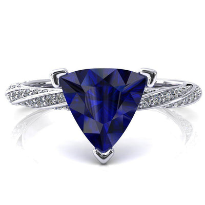 Elysia Trillion Blue Sapphire 3 Prong 3/4 Eternity Diamond Accent Ring-FIRE & BRILLIANCE