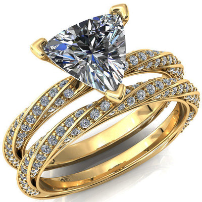 Elysia Trillion Moissanite 3 Prong 3/4 Eternity Diamond Accent Ring-FIRE & BRILLIANCE