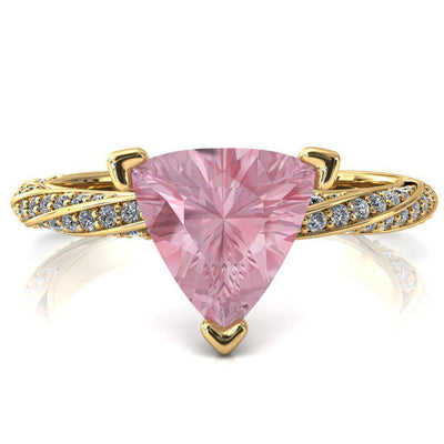 Elysia Trillion Pink Sapphire 3 Prong 3/4 Eternity Diamond Accent Ring-FIRE & BRILLIANCE