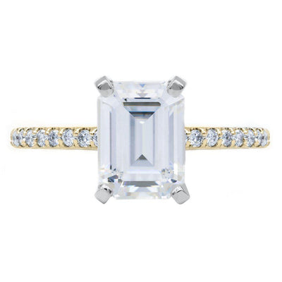 Emerald Moissanite 4 Prongs Diamond Accent Ice Cathedral Solitaire Ring-Solitaire Ring-Fire & Brilliance ®