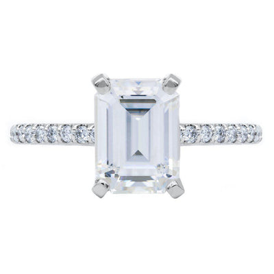 Emerald Moissanite 4 Prongs Diamond Accent Ice Solitaire Ring-Solitaire Ring-Fire & Brilliance ®