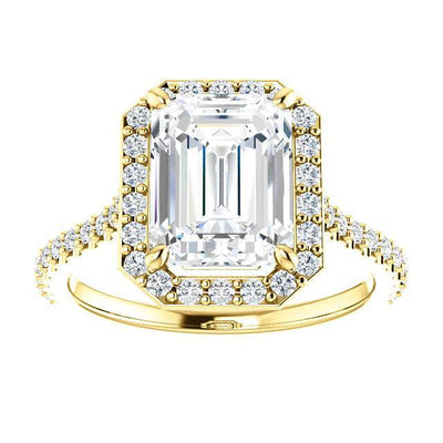 Emerald Moissanite Diamond Accent Ice Halo Bezel Ring-Custom-Made Jewelry-Fire & Brilliance ®