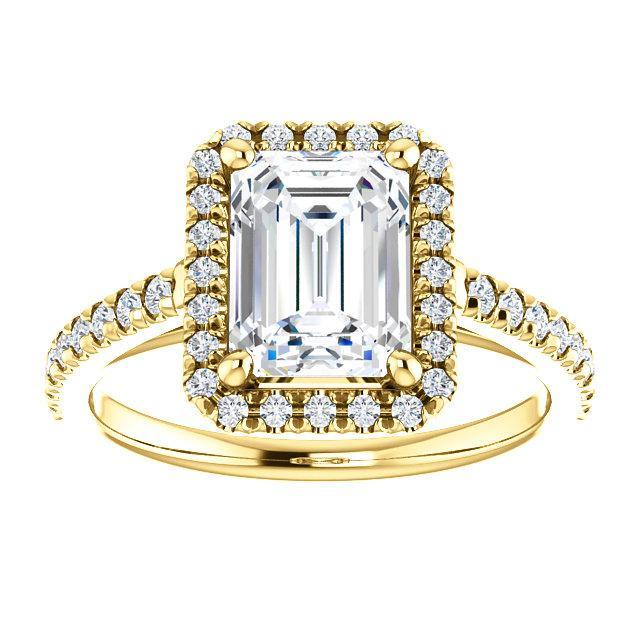 Emerald Moissanite Diamond Accent Ice Halo Cathedral Ring-Custom-Made Jewelry-Fire & Brilliance ®
