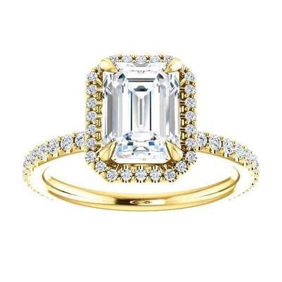 Emerald Moissanite Diamond Accent Ice Halo Collar Ring-Custom-Made Jewelry-Fire & Brilliance ®