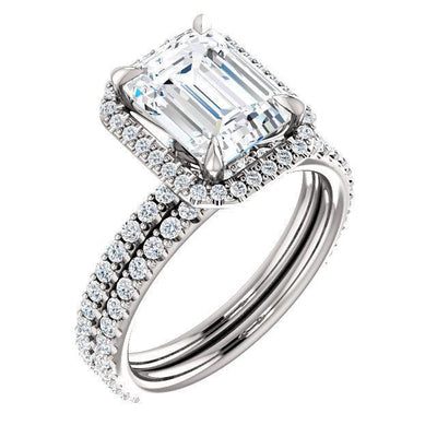 Emerald Moissanite Diamond Accent Ice Halo Collar Ring-Custom-Made Jewelry-Fire & Brilliance ®