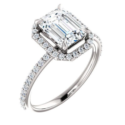 Emerald Moissanite Diamond Accent Ice Halo Ring-Custom-Made Jewelry-Fire & Brilliance ®