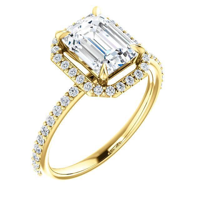 Emerald Moissanite Diamond Accent Ice Halo Ring-Custom-Made Jewelry-Fire & Brilliance ®