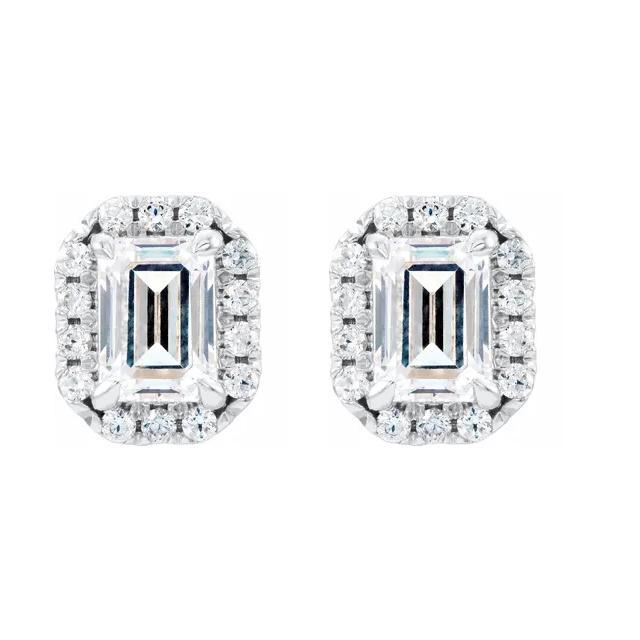 Emerald Moissanite & Diamond Halo 4 Prong Earrings-FIRE & BRILLIANCE