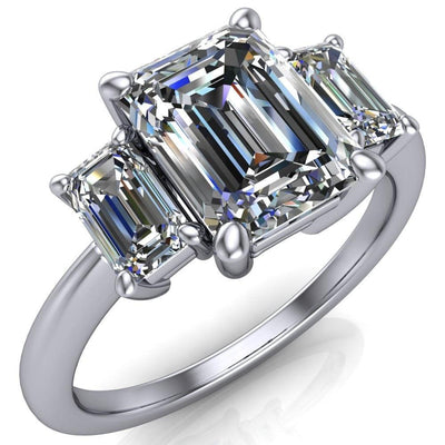 Emeraude Emerald Moissanite 3 Stone Comfort Fit Engagement Ring-Custom-Made Jewelry-Fire & Brilliance ®