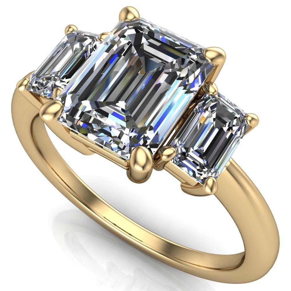 Emeraude Emerald Moissanite 3 Stone Comfort Fit Engagement Ring-Custom-Made Jewelry-Fire & Brilliance ®