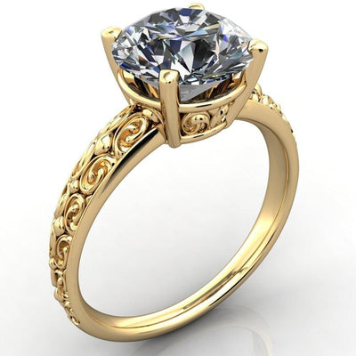 Enchanted Round Moissanite 4 Prong Antique Filigree Design Ring-Custom-Made Jewelry-Fire & Brilliance ®
