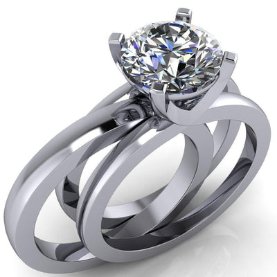 Entendre Round Moissanite Double Band 4 Prong Engagement Ring-Custom-Made Jewelry-Fire & Brilliance ®