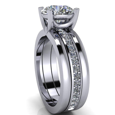Entendre Round Moissanite Double Band 4 Prong Engagement Ring-Custom-Made Jewelry-Fire & Brilliance ®