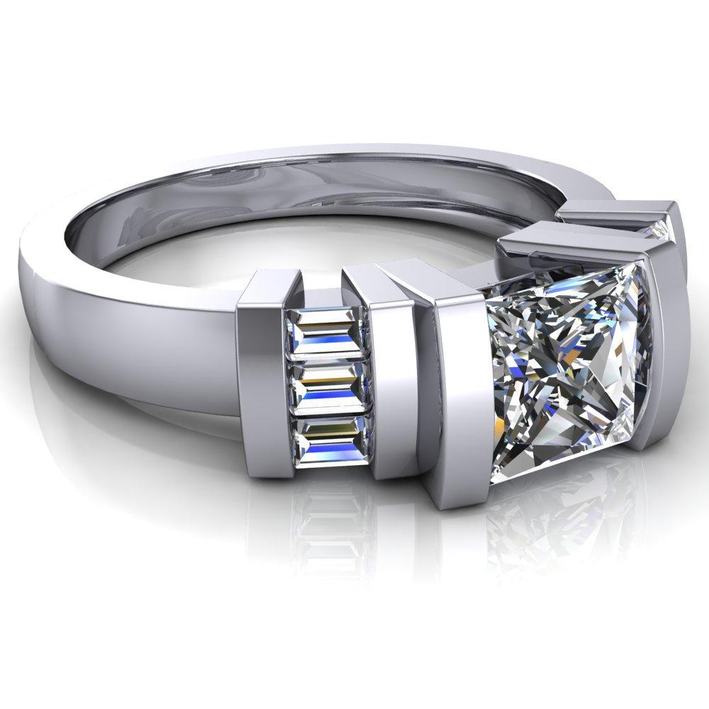 Entourage Princess/Square Moissanite 3 Stone Baguette Shoulder Cathedral Ring-Custom-Made Jewelry-Fire & Brilliance ®