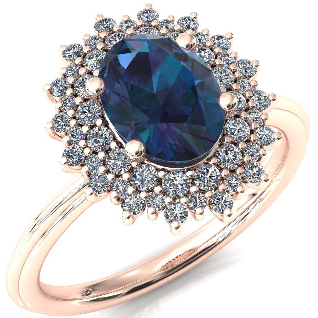 Eridanus Oval Alexandrite 4 Prong Diamond Cluster Halo Engagement Ring-FIRE & BRILLIANCE