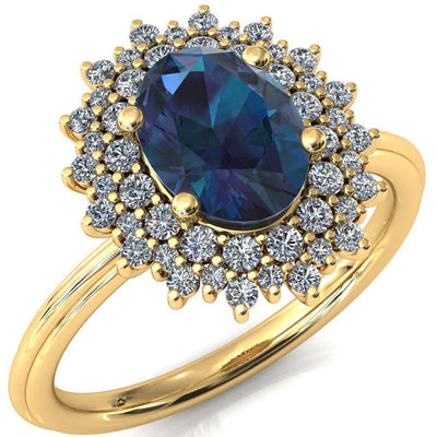 Eridanus Oval Alexandrite 4 Prong Diamond Cluster Halo Engagement Ring-FIRE & BRILLIANCE