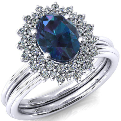 Eridanus Oval Alexandrite Cluster Diamond Halo Wedding Ring-Custom-Made Jewelry-Fire & Brilliance ®
