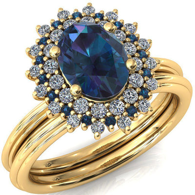 Eridanus Oval Alexandrite Cluster Diamond and Alexandrite Halo Wedding Ring ver.1-Custom-Made Jewelry-Fire & Brilliance ®
