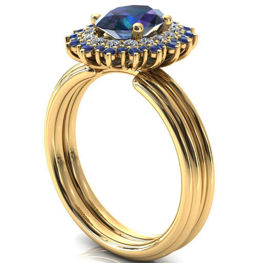 Eridanus Oval Alexandrite Cluster Diamond and Alexandrite Halo Wedding Ring ver.2-Custom-Made Jewelry-Fire & Brilliance ®