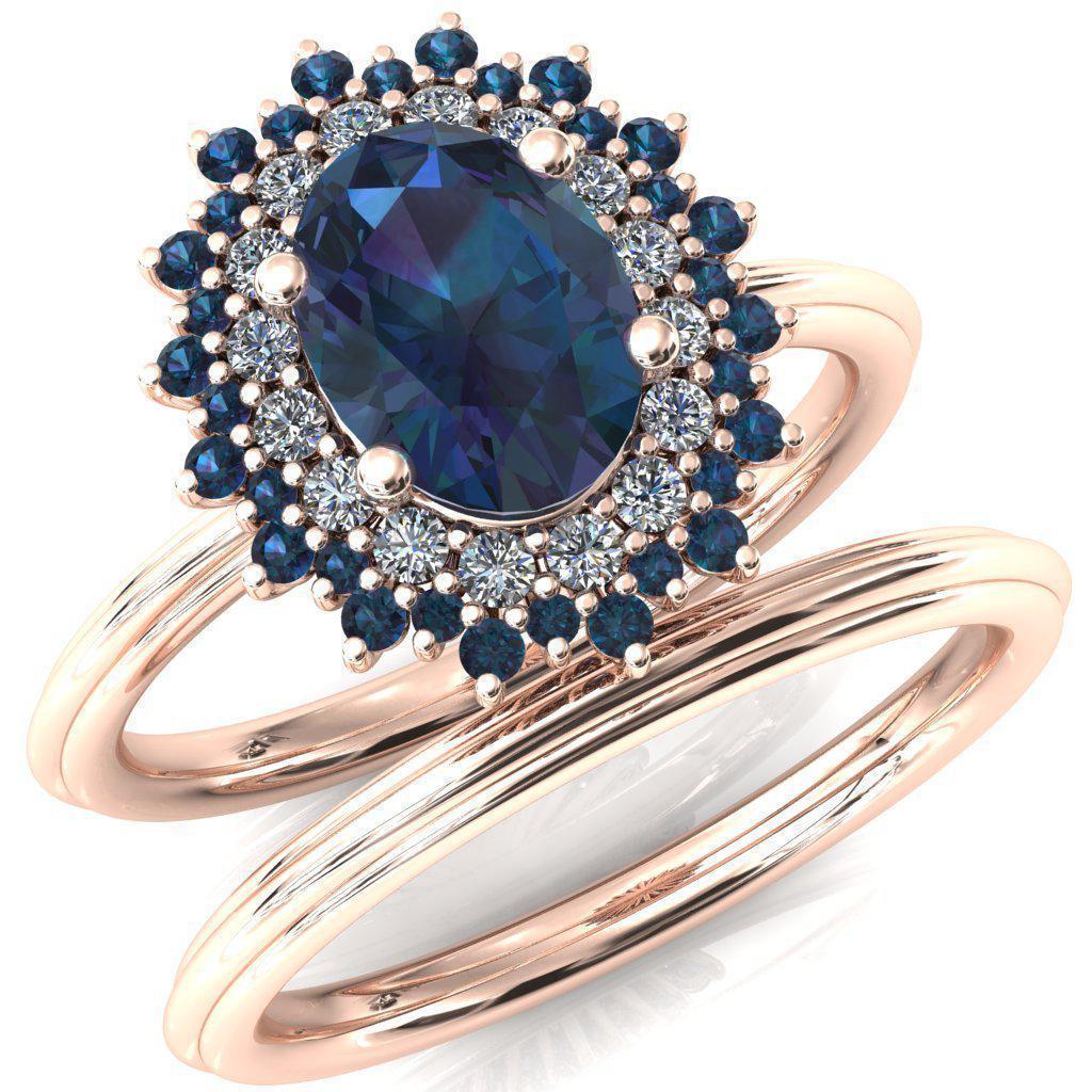 Eridanus Oval Alexandrite Cluster Diamond and Alexandrite Halo Wedding Ring ver.2-Custom-Made Jewelry-Fire & Brilliance ®