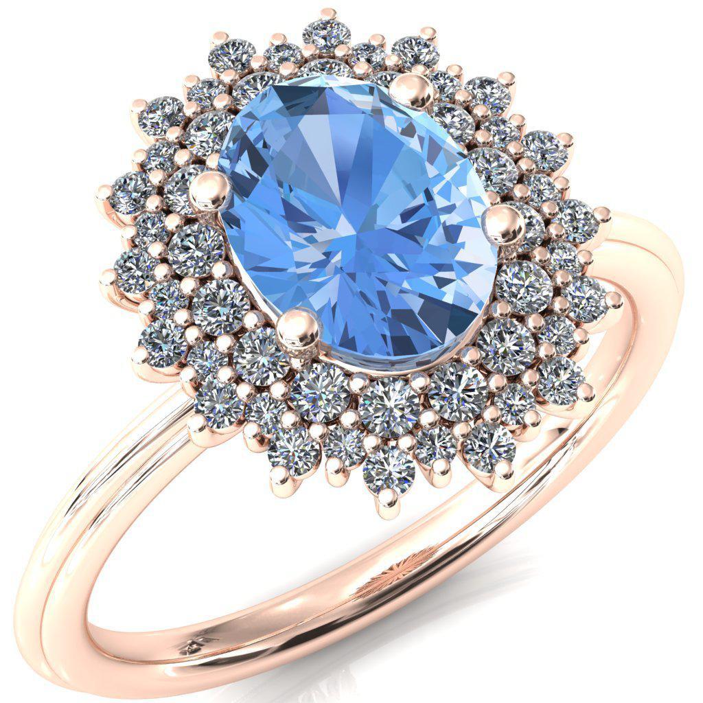 Eridanus Oval Aqua Blue Spinel 4 Prong Diamond Cluster Halo Engagement Ring-FIRE & BRILLIANCE