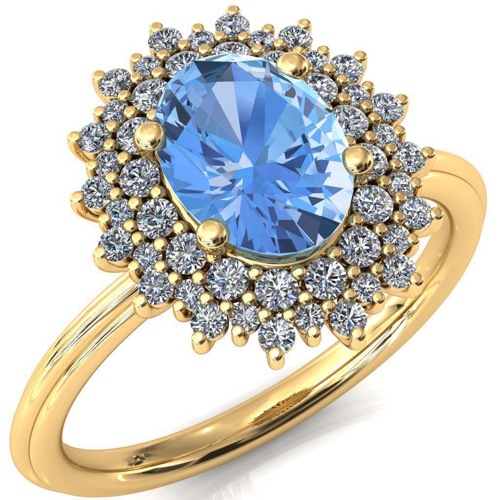 Eridanus Oval Aqua Blue Spinel 4 Prong Diamond Cluster Halo Engagement Ring-FIRE & BRILLIANCE