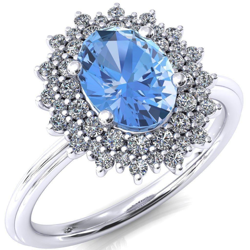 Eridanus Oval Aqua Blue Spinel 4 Prong Diamond Cluster Halo Engagement Ring-FIRE & BRILLIANCE