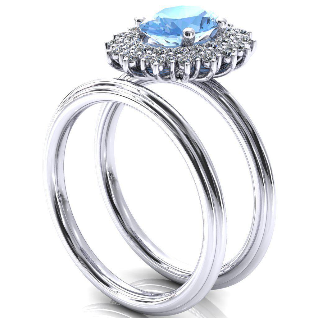 Eridanus Oval Aqua Blue Spinel Cluster Diamond Halo Wedding Ring-Custom-Made Jewelry-Fire & Brilliance ®